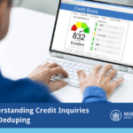 understanding credit inquiries and deduping, while a man is looking up his credit score
