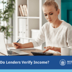 How Do Lenders Verify Income? with an image of a female lender working and verifying information on a computer and with a calculator